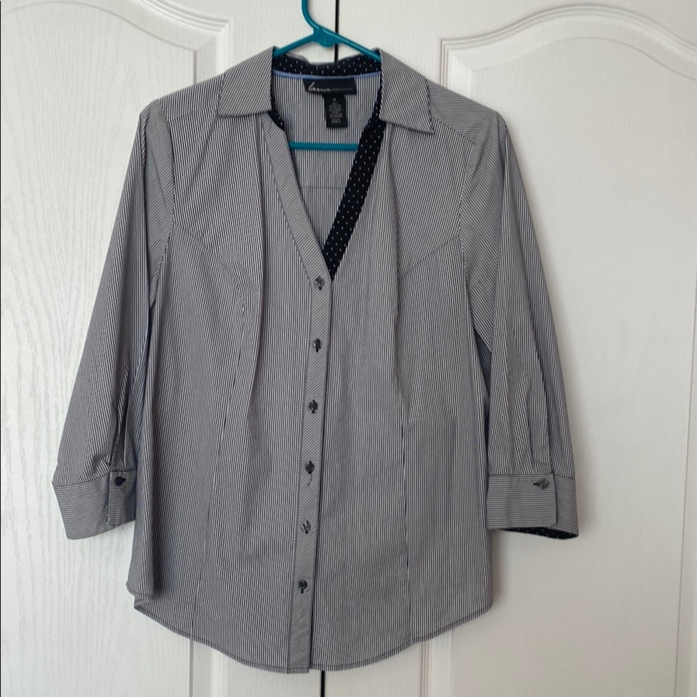 Lane Bryant Black and White Striped Button Down Shirt